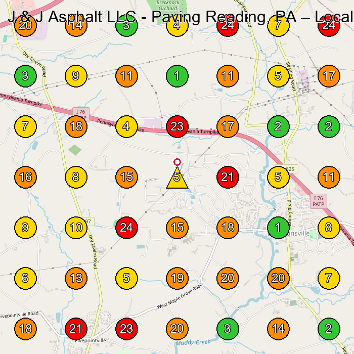 J & J Asphalt LLC - Paving Reading, PA Paving Contractor GeoGrid ranking map for None